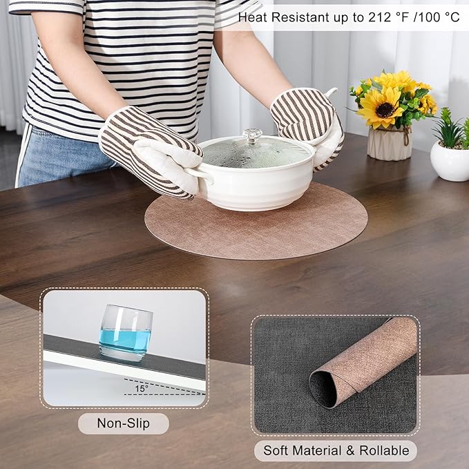 Myir JUN Round Placemats, Dual Sided Faux Leather Place Mats Set of 4 Indoor/Outdoor Non-Slip Washable Table Mats (Gray Pink, Set of 4)