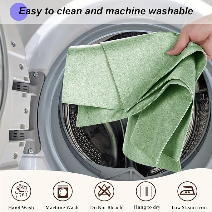 Cloth Placemats Set of 6, Cotton Linen Blend Machine Washable Double Layered Durable Place Mats Heat Resistant Placemats Wrinkle Free Thick Fabric Dining Table Mats (Light Green, 6)