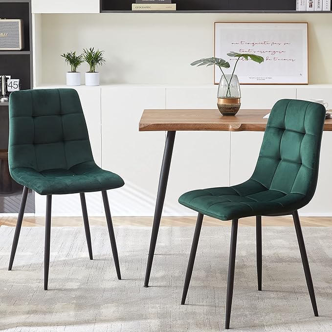 Rectangular Dining Table Set with Upholstered Chairs - Modern Kitchen Table and Chairs Set of 4 for Small Spaces - Green
