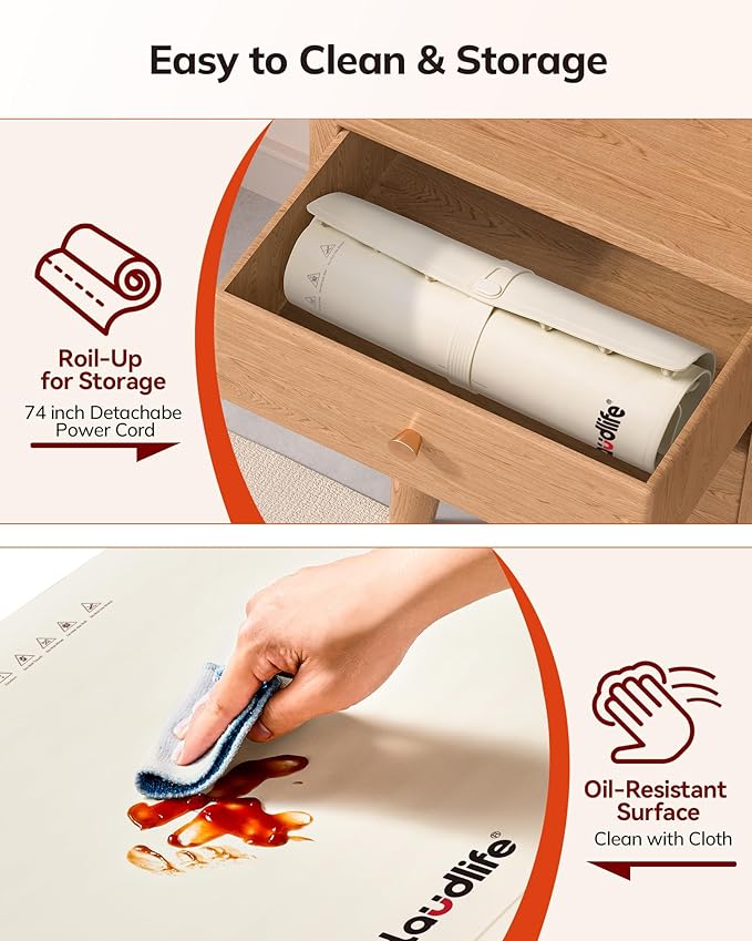 Food Warming Mat 24x16 Inches, Electric Warming Tray with 7 Temps, Foldable Food Warmer for Parties, Buffets, Family Gatherings, Holiday & Sabbath, Child Lock, Heating Mat for Food, Beige
