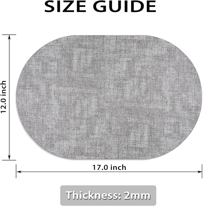 Placemats for Dining Table Set of 4 Non-Slip, Heat Resistant Oval Leather Placemat Double Layer, Waterproof Table Mats Easy to Clean for Kitchen Dining Room Coffee Office Table, Grey