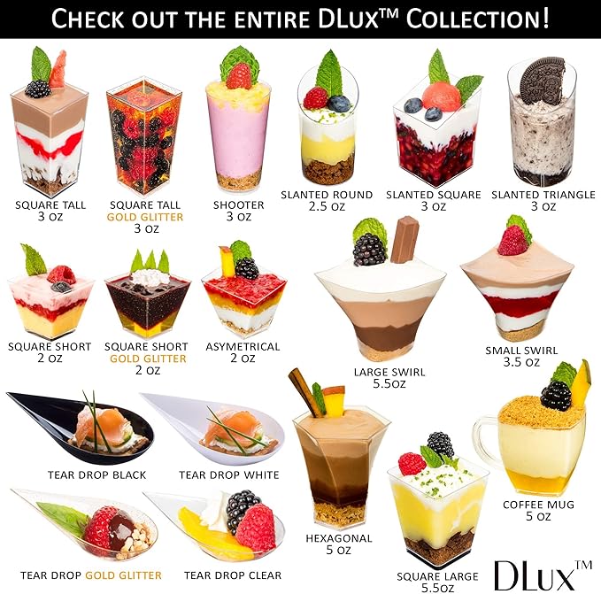 DLux 100 4-in Tear Drop Mini Appetizer Plates with Forks,Reusable Black Plastic Spoons - Desserts and Appetizers Dishes Serving Plate - Asian Spoon Set, Small Catering Dessert Tasting Cups