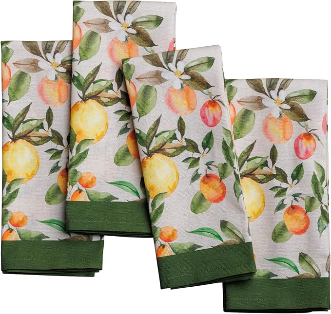 Maison d' Hermine Cloth Napkins Set of 4 100% Cotton Everyday Reusable Square Napkins Cloth Washable Dinner Party Wedding Restaurant Valentines Day Decorations Spring/Summer (Soleil Fruite, 18" x 18")