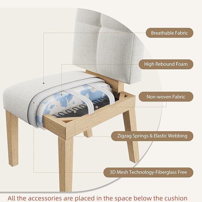 Wooden Dining Chairs Set of 6, Dining Room Chairs with Wood Legs, Cloud-Like Cushion & Reinforcement Structure Design for Kitchen/Living Room/Restaurant, Easy Assembly