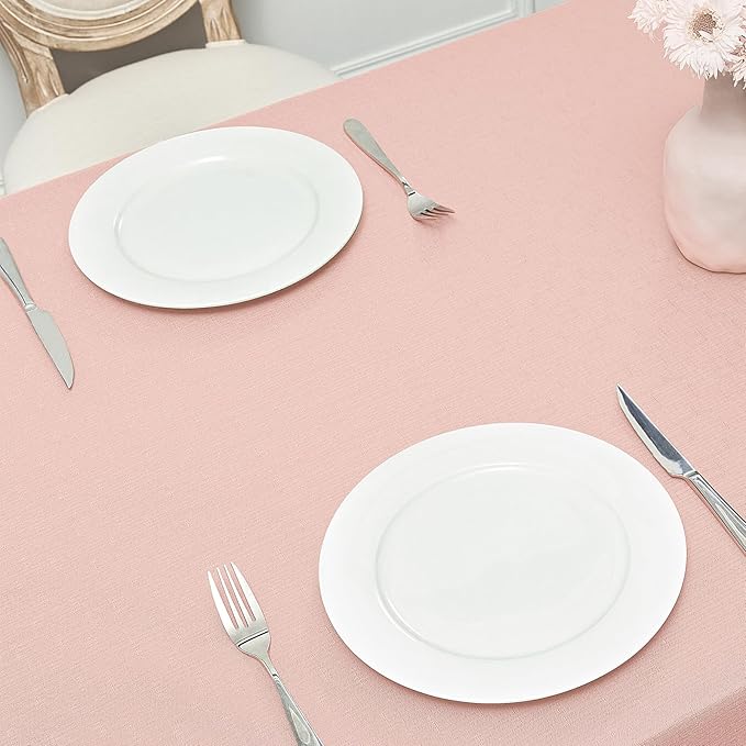 2 Pack Rectangle Tablecloth, 60x84 inch, Water Resistant Wrinkle Free Linen Textured Table Cloth Washable, Decorative Fabric Table Cover for Dining, Party and Camping, Pink