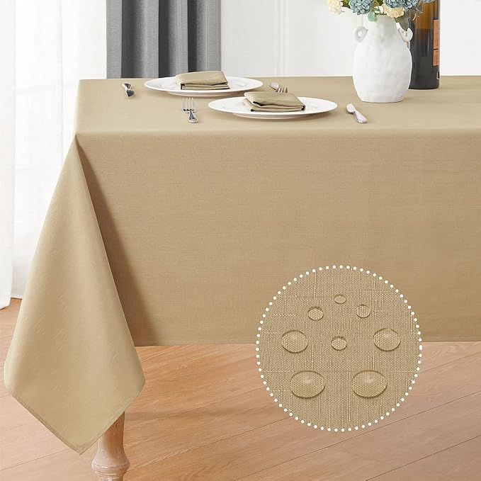 Faux Linen Rectangle Tablecloth Waterproof 60x104 inch Table Cloth Stain and Wrinkle Resistant Washable, Decorative Fabric Table Cover for Dining, Kitchen, Wedding and Parties, Coffee