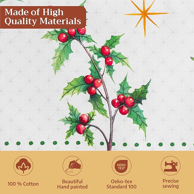 Maison d' Hermine Table Cloth Square Table 100% Cotton 54 x 54 Inches Fall Tablecloth Reusable Everyday Use for Thanksgiving Christmas Decorations Dining Farmhouse Party (Poinsettia Christmas)