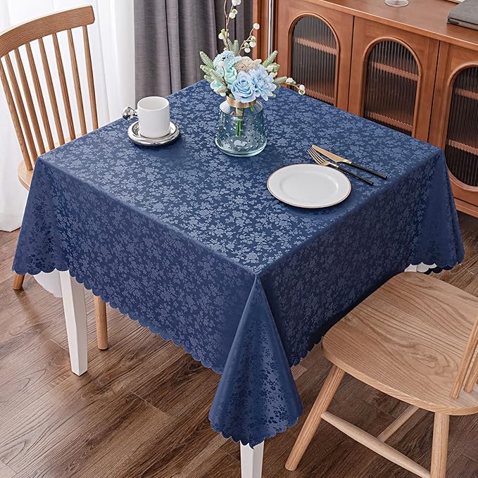 Smiry Square Table Cloth, Waterproof Heavy Duty Vinyl Tablecloths, Wipeable Washable Table Cover for Kitchen and Dining Room (Navy Blue, 70" X 70")