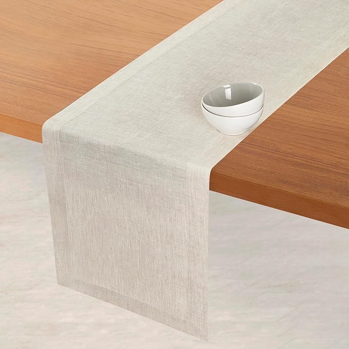 D'Moksha Homes Linen Light Natural Table Runner 72 Inches Long - 100% Pure Linen 14 x 72 Inch Table Runner for Dining, Valentines, Spring, Easter - Machine Washable