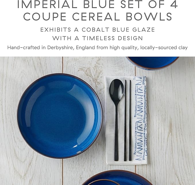 Denby Imperial Set of 4 Coupe Cereal Bowl Set, One size, cobalt blue