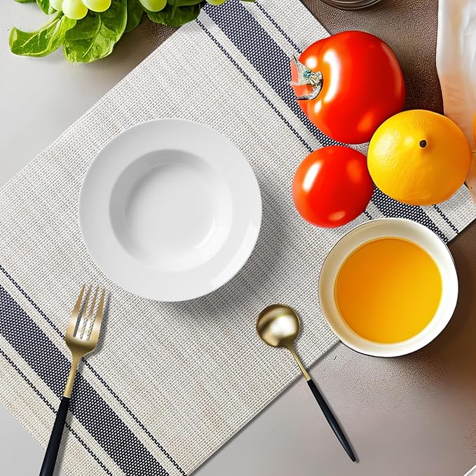 Placemats Set of 4 Vinyl Washable Blue Placemats, 18"x12" Wipeable Heat-Resistant Non-Slip Easy Clean Table Mats Ideal for Dining Table Table Runner and Outdoor (4, Blue Wide Stripe)
