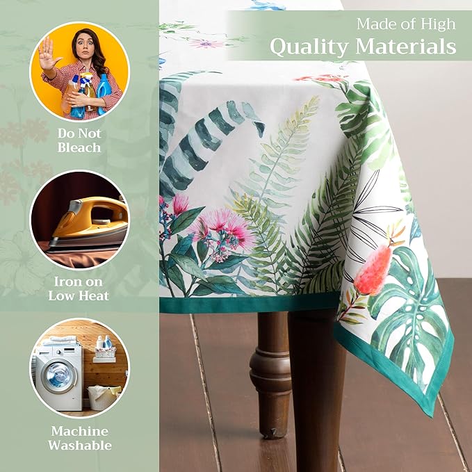 Maison d' Hermine Table Cloth Rectangle Table 100% Cotton 60 x 108 Inches Tablecloth Reusable Decorative for Dining Room Farmhouse Home Valentines Day Decorations Spring Summer - Tropiques