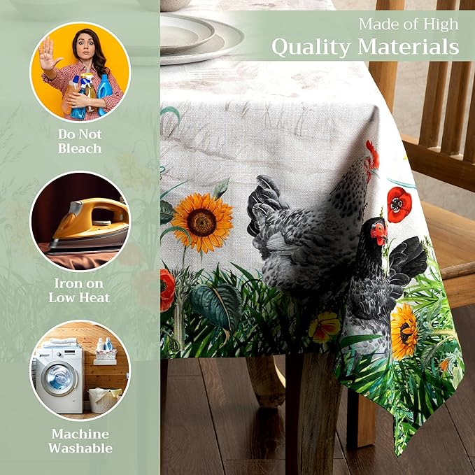 Maison d' Hermine Table Cloth Rectangle Table 100% Cotton 70 x 120 Inches Tablecloth Reusable Decorative for Dining Room Farmhouse Home Valentines Day Decorations Spring Summer - Basse Cour