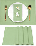 D'Moksha Homes Linen Placemats 14 x 19 Inch - Sage Green Placemats Set of 4-100% Pure Linen Table Place Mats for Spring, St Patricks Day, Easter - Handcrafted and Machine Washable