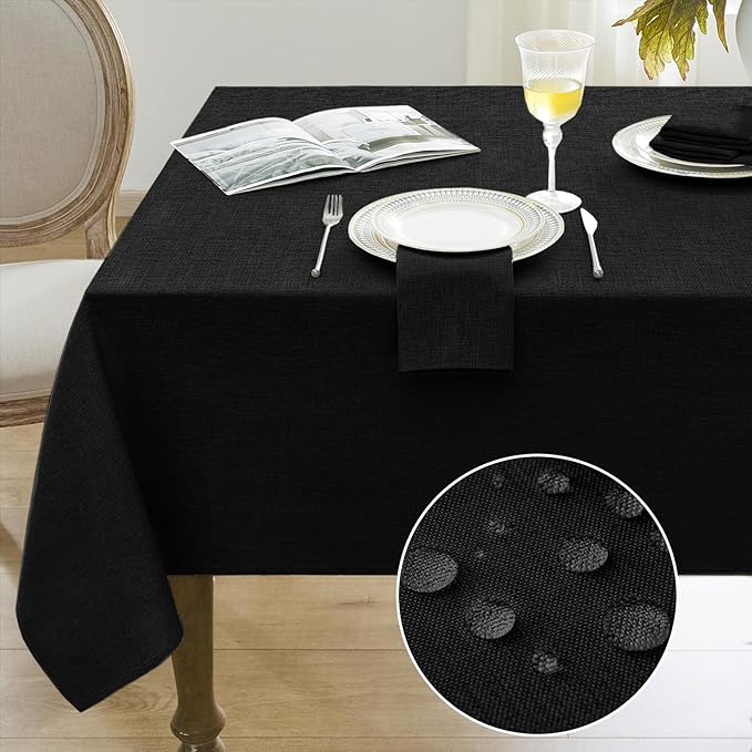 Softalker Black Tablecloths 70x52 Inch Rectangle Linen Textured Outdoor Table Cloth Stain and Wrinkle Resistant Table Cover for Spring,Easter,Summer,Party,Garden,Coffee Modern Decor Small Tabletop