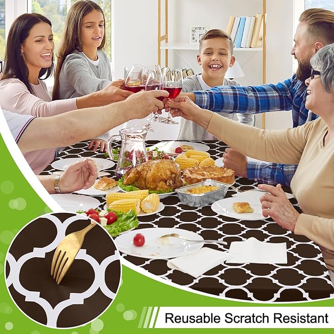 Smiry Rectangle Table Cloth Cover, Waterproof Vinyl Tablecloth with Flannel Backing for Rectangle Tables, Wipeable Spillproof Plastic Tablecloths for Dining, Camping and Indoor (60"x120", Coffee)