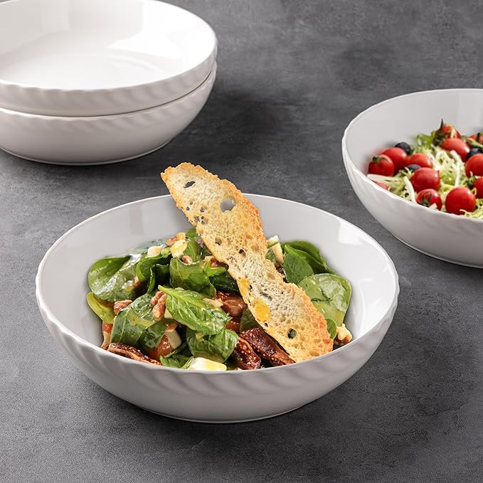 GBhome 8.5'' Large Pasta Bowls, 38 Ounce Stoneware Salad Bowls for Kitchen, Ceramic Serving Bowls With Textured Pattern for Pasta,Fruit, Stews,Noodle, House-warming Gift,Set of 4