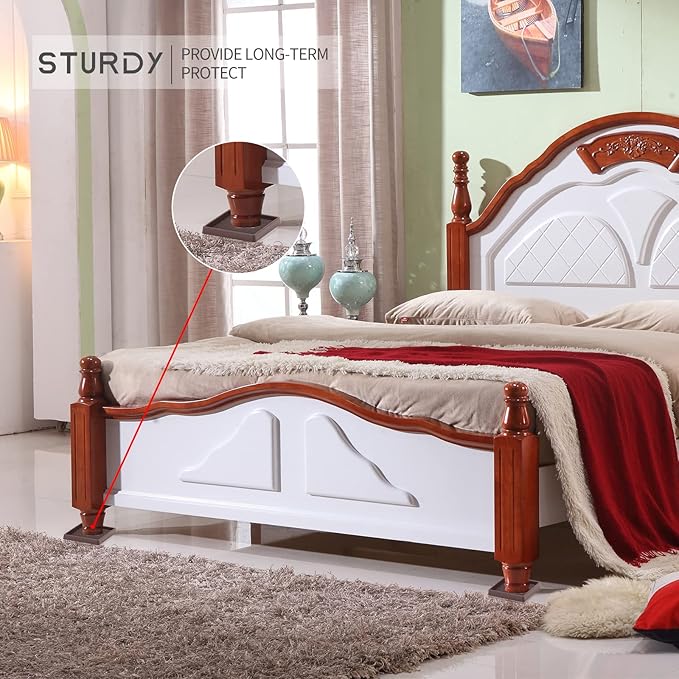 2X2 Rubber Caster Cups, Non Slip Furniture Pads, Anti-Slip Furniture Gripper, Anti Skid Furnitures Feet, Anti Slide Floor Protector for Bed Couch Table Chair Stoppers - 4 Pack, Brown