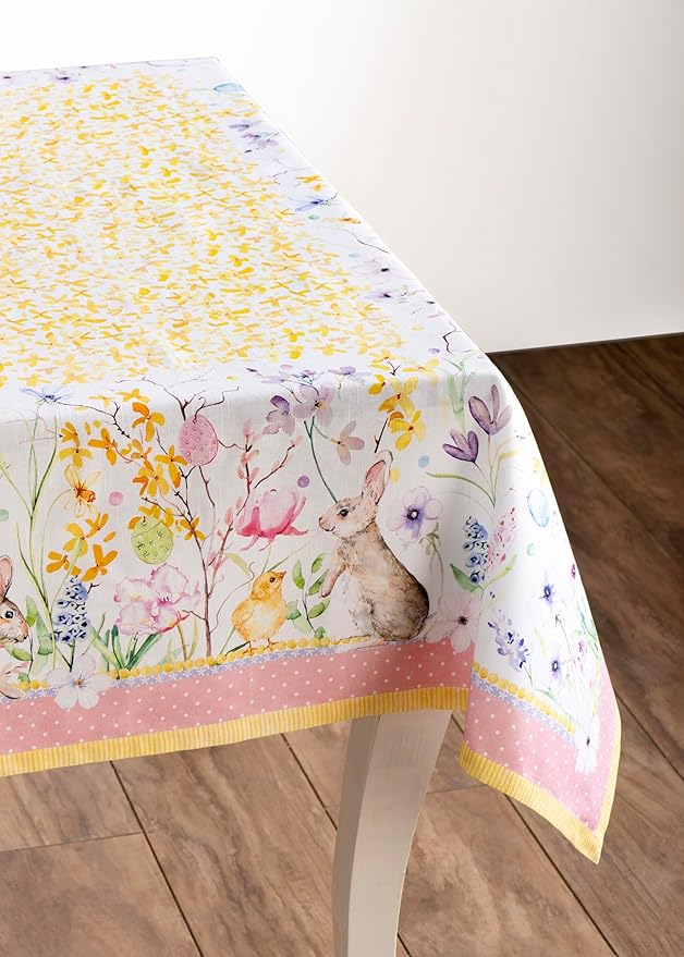 Maison d' Hermine Table Cloth Rectangle Table 100% Cotton 70 x 120 Inches Tablecloth Reusable Decorative for Dining Room Farmhouse Home Valentines Day Decorations Spring Summer - Easter Zest