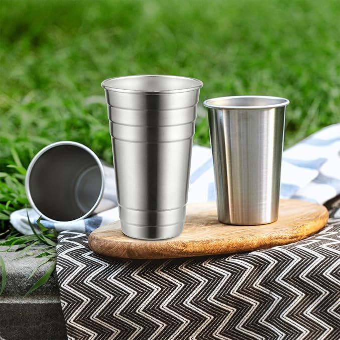 MEWAY Premium Stainless Steel Cups 24 oz Pint Cup Tumbler (16 Pack) - Premium Metal Cups - Stackable Durable Cup，Chilling Beer Glasses, for Travel, Outdoor, Camping, Everyday