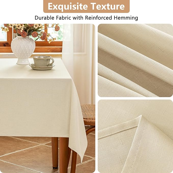 Fabric Beige 54 x 72 Inch Rectangle Table Cloth Faux Linen Textured Water Resistant & Washable Rectangular Tablecloth Anti-Scratch for Dining Kitchen Party