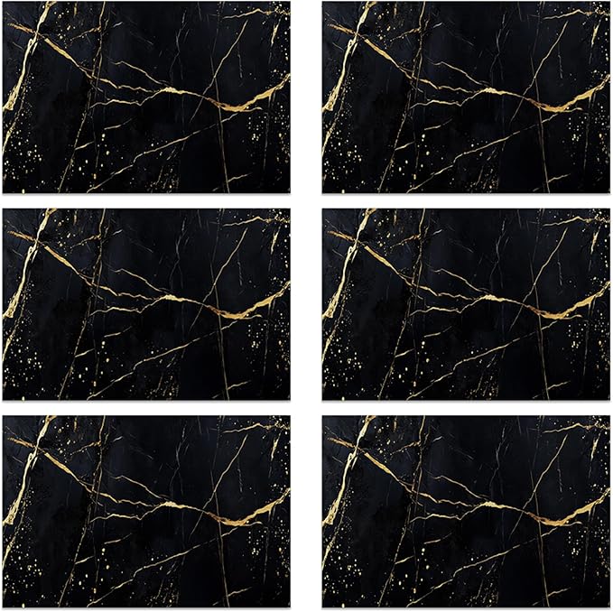 Table Placemats Set of 6 Abstract Black Marble Texture Place Mats Washable Kitchen Dining Linen Table Mats Stain Heat, for Home Party Indoor 12x18 in