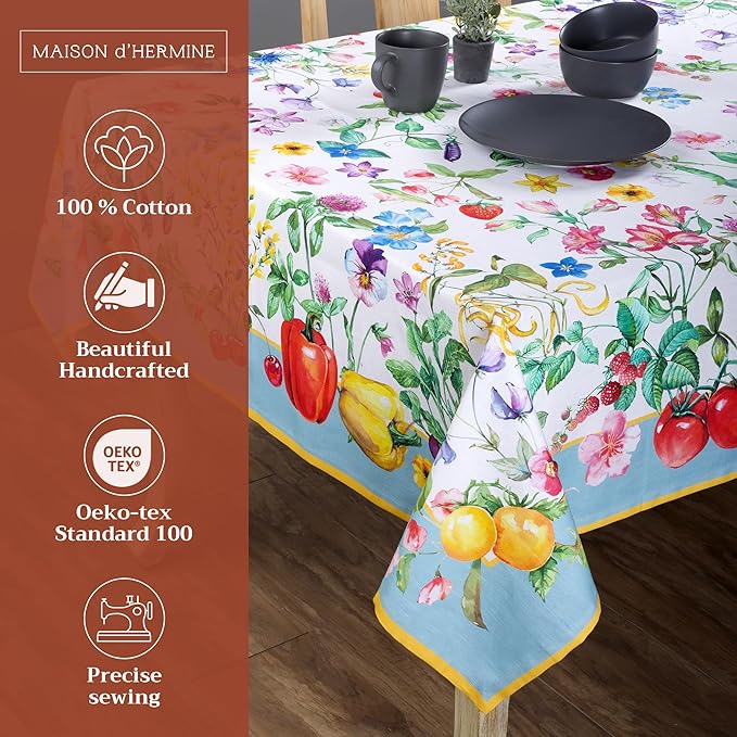 Maison d' Hermine Table Cloth Rectangle Table 100% Cotton 70 x 120 Inches Tablecloth Reusable Decorative for Dining Room Farmhouse Home Valentines Day Decorations Spring Summer - Giverny