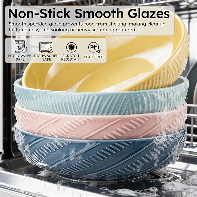 8.5Inch Pasta Bowls, 36OZ Serving Bowls, Salad Bowls Set of 4 Ceramic Sturdy & Stackable, Ideal for Housewarming, Festivals, Multicolor (36 OZ)