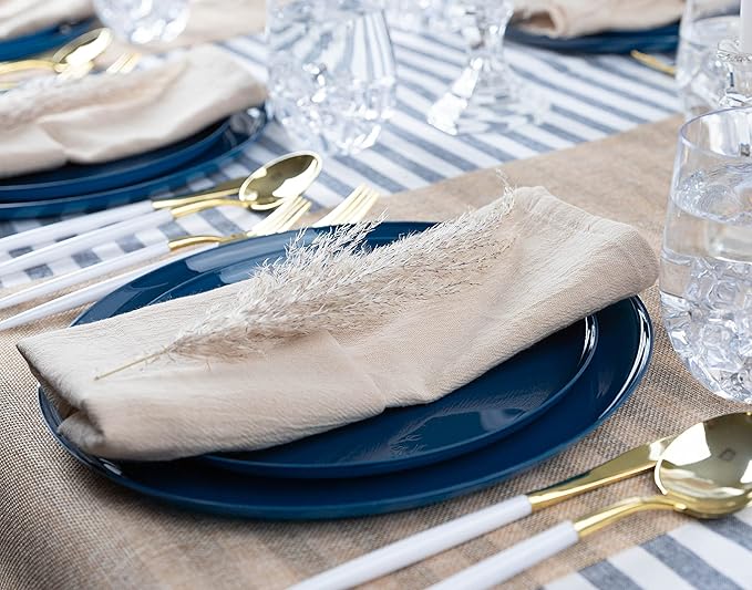 [30 Pack 10.7''] Dark Blue Plastic Party Plates Edge Collection Premium heavyweight Elegant Disposable Tableware Dishes