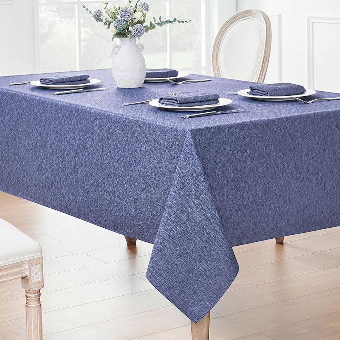 Rectangle Tablecloth Linen Textured Waterproof & Stain Resistant Table Cloth Wrinkle Free Decorative Fabric Farmhouse Table Cover for Dining/Party/Buffet/Wedding, 52 x 70 Inch, Demin Blue