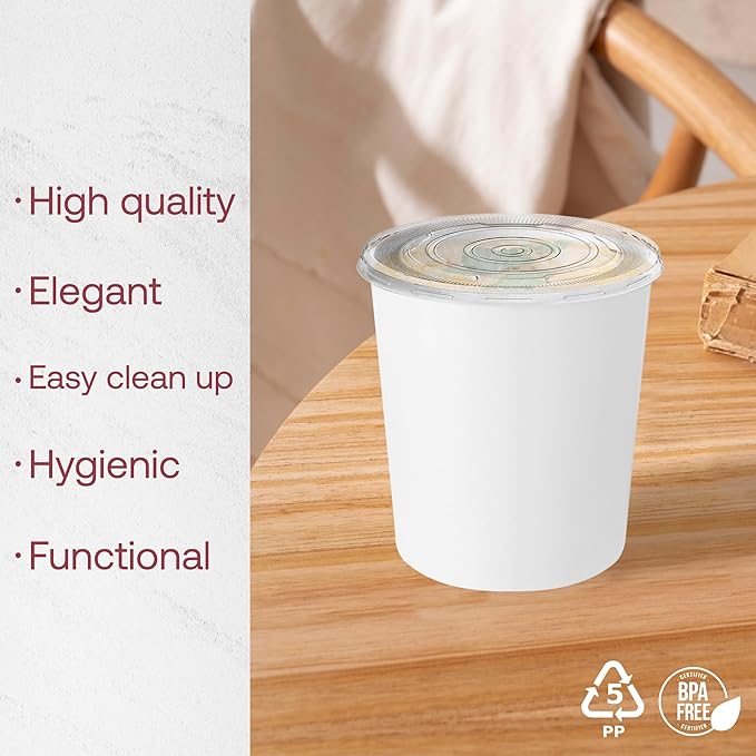 Smarty Had A Party 1000 Count Clear Plastic Lids for Squat Paper Soup Cups – Fits 6 oz, 8 oz, 12 oz & 16 oz Disposable Containers – Leak-Resistant, BPA-Free,Tight-Seal Covers for Takeout & Catering