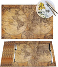 Vintage World Map Placemats Set of 6 Old Paper Retro Style Nostalgic Historical Wipeable Table Mats Reusable Washable PVC Rectangle Place Mats for Kitchen Dining Home Decor 12x18 Inches