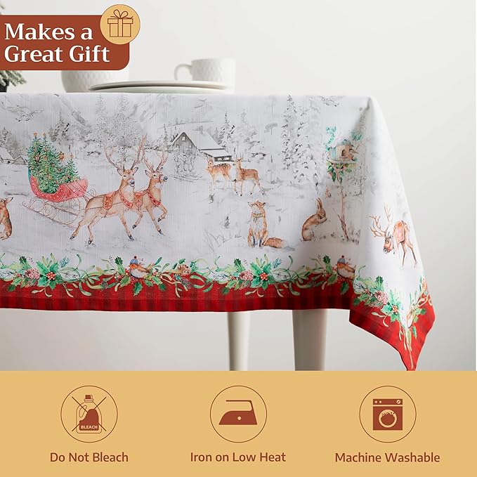 Maison d' Hermine Table Cloth Rectangle Table 100% Cotton 54 x 72 Inches Fall Tablecloth Reusable Everyday Use for Thanksgiving Christmas Decorations Dining Farmhouse Party (Christmas Tradition)