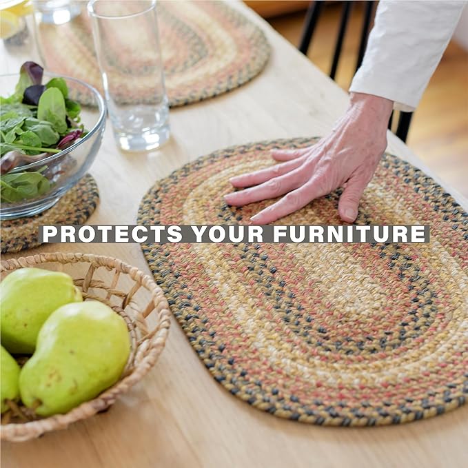 Homespice Russet Jute Braided Kitchen Trivets for Hot Dishes, Warm Country Decor, Set of 6, Multicolor 8" Round Heat Resistant Mat - Rich Colors, Easy to Clean, Durable and Protects Furniture