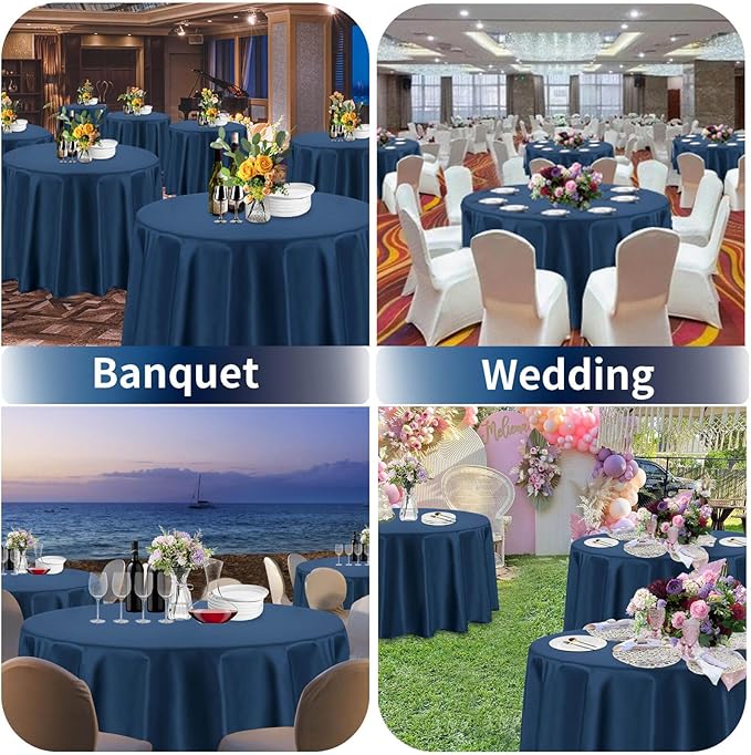 PureFit 6 Pack Round Navy Blue Table Cloths 70 Inch for Round Tables, Stain and Wrinkle Resistant Table Linens for Home Use, Wedding, Party, Banquet and Camping
