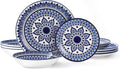 Bestone 12-Piece Round Porcelain Dinnerware Set, Service for 4, Chip Resistant Plates and Bowls,Blue, Dishwasher & Microwave Safe for Home Daily Use
