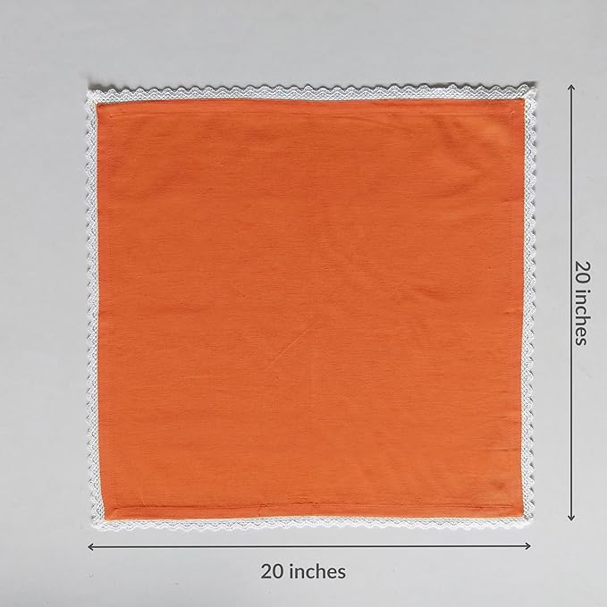 FINGERCRAFT Dinner Cloth Napkin Cotton Linen Blend 4 Pack Mitered Corners with Elegant Lace for Everyday Use Napkins are Pre Shrunk and Good Absorbency Rust