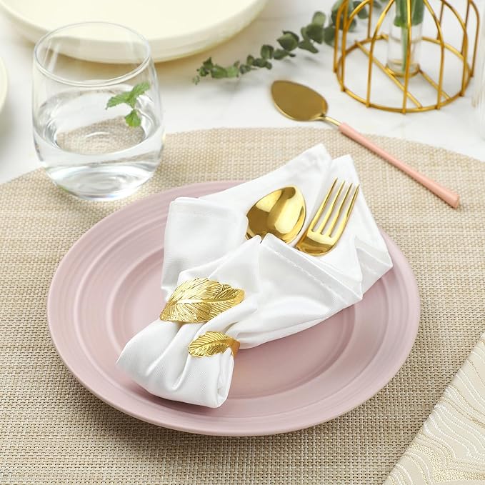 Large Napkin Rings, Shiny Gold Napkin Rings Set of 12, Study Metal Leaf Shaped Table Decor, Stylish Fall Napkin Ring Bulk for Christmas, Easter, Wedding, Party, Elegant Table Settings Gift