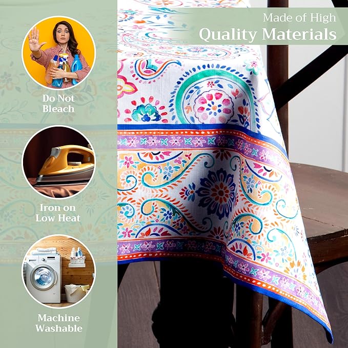 Maison d' Hermine Table Cloth Square Table 100% Cotton 60 x 60 Inches Tablecloth Reusable Decorative for Dining Room Farmhouse Home Valentines Day Decorations Spring Summer - Indian Floral
