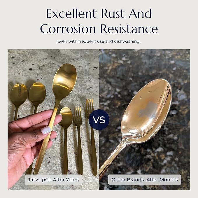 JazzUpCo Ava Flatware Flatware non toxic 18/10 stainless steel dishwasher safe (Matte Silver, 12 Person Set (60 Pieces))