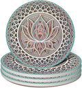 Mandala Coasters for Drinks,Doawbang Absorbent Ceramic Stone Coasters Set of 4 Cork Base Marble Art Cups Table Mats for Home Decor (Green)