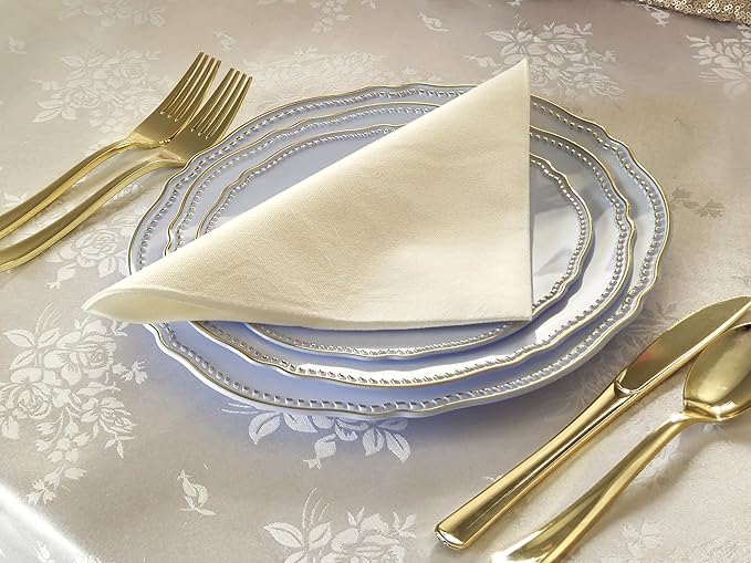 " OCCASIONS " 240 Plates Pack,(120 Guests) Heavyweight Premium Disposable Plastic Plates Set -120 x 10.25'' Dinner + 120 x 7.5'' Salad/Dessert (Rochelle Blue and Gold)