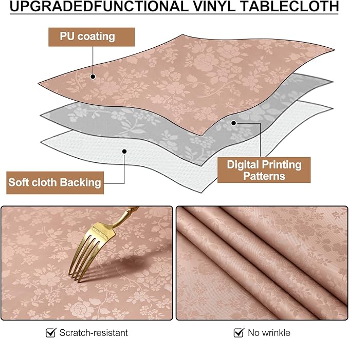 Smiry Rectangle Table Cloth, Waterproof Heavy Duty Vinyl Tablecloths, Wipeable Washable Table Cover for Kitchen and Dining Room (Tan, 54" X 78")