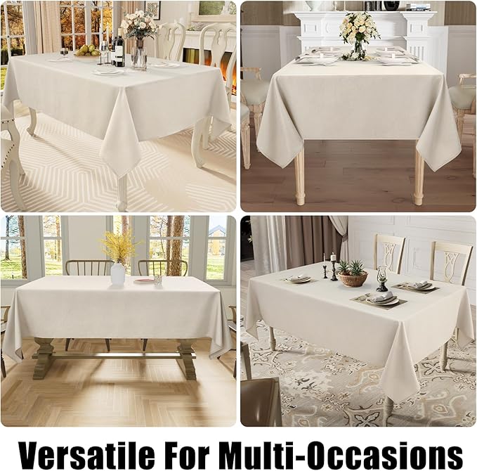 Smiry Square Table Cloth Linen Textured, Waterproof Spillproof Anti-Wrinkle Burlap Tablecloth, Washable Decorative Fabric Table Cover for Dining, Party, Banquet, 60 x 60 Inch, Beige