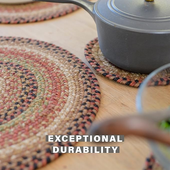 Homespice Gingerbread Jute Braided Oval Placemats, Warm Country Decor, Set of 6, 13x19 Brown Table Mats - Vibrant Colors, Durable, Easy to Clean and Protects Furniture
