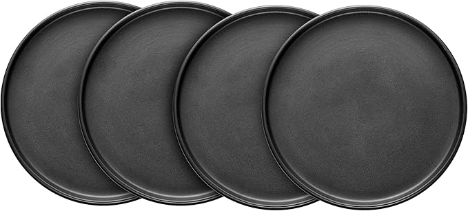 Stone Lain Stoneware Round Salad Plates Set, Black Matte, 1.05 pounds