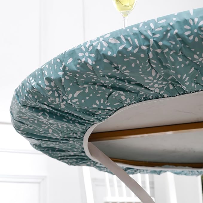 Walrus Round Vinyl Fitted Tablecloth with Flannel Backing Elastic Edge Design Table Cover Waterproof Oil-Proof PVC Table Cloth Stain-Resistant Best for 57"-66" Round