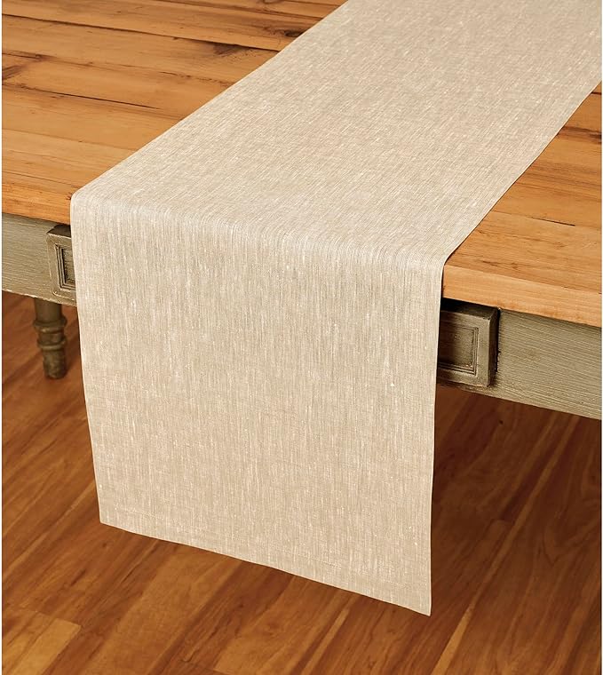 Solino Home Linen Table Runner 72 Inches Long - Athena, 100% Pure Linen Champagne Beige 14 x 72 Inch Table Runner for Dining, Spring, Easter