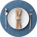 Round Placemats Set of 12 Plastic Woven Placemats Washable Wipeable Table Mats for Dining Table Heat Resistant Non-Slip Circle Place Mats (Royal Blue)