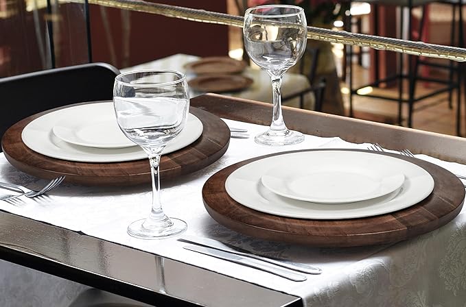 Alpha Living Home Mango Wooden Plates Set of 2-13” Round Rustic Farmhouse Chargers for Dinner & Charger Plates, Handcrafted Tableware for Charcuterie, BBQ, Farmhouse Dining, or Gift (Walnut)